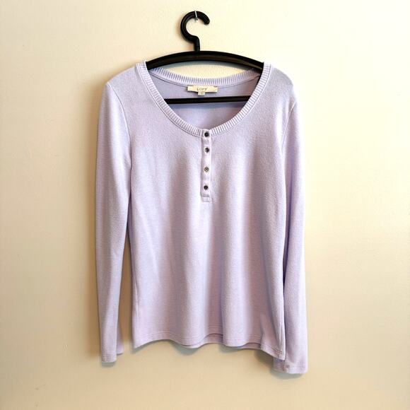 Loft Womens Sz Medium Lavender Top Blouse Henley Style Long Sleeve Casual Office - Picture 1 of 11